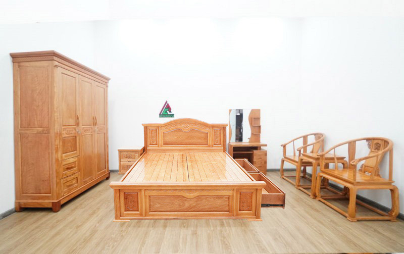 Hình ảnh giường gỗ đinh hương thực tế