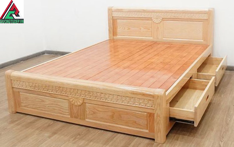 Giường ngủ có ngăn kéo gỗ sồi