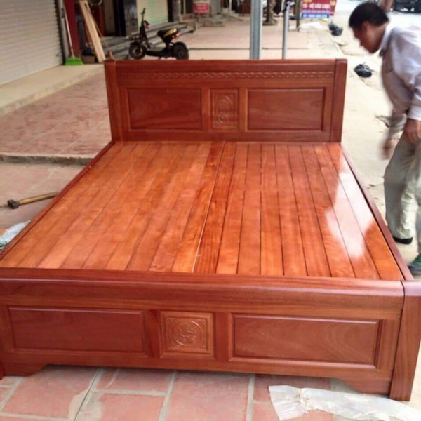 giường gỗ xoan đào tân cổ điển