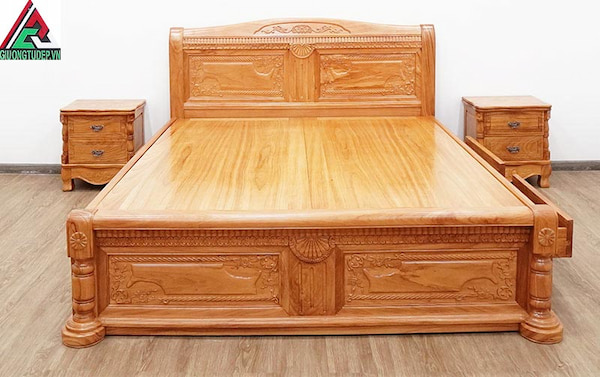 Hình ảnh giường gỗ gõ đỏ tự nhiên