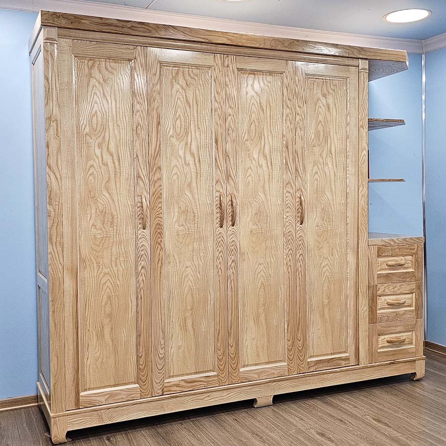 Tủ quần Áo GỖ SỒI Hiện 3 Buồng Đại có Kệ Trang Trí