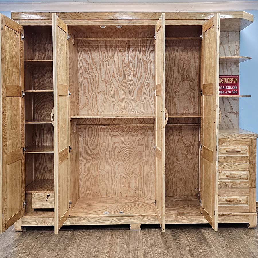 tủ áo 3 buồng gỗ sồi