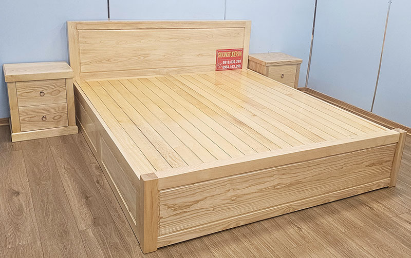 Giường gỗ sồi nga dạt phản trắng kem 