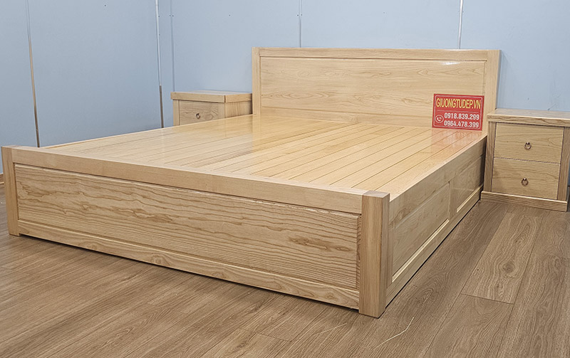 Giường gỗ sồi nga dạt phản trắng kem