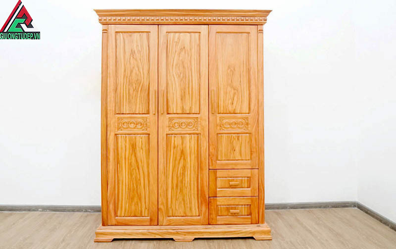 Tủ quần áo gỗ gõ đỏ TA55 2 buồng 3 cánh kiểu hiện đại