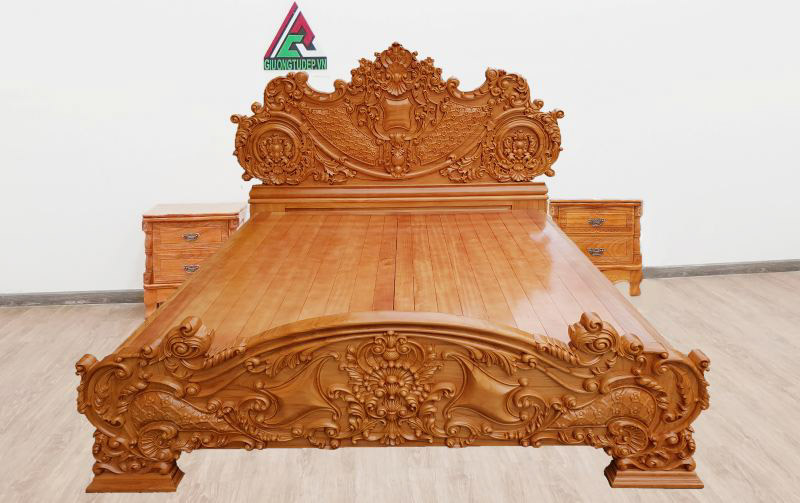 Giường gỗ gõ đỏ GN48 là giường hoàng gia gỗ gõ đỏ nghệ thuật