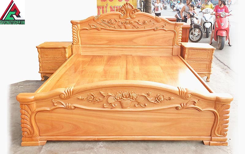 Giường gỗ gõ đỏ GN73 là giường hoàng gia gỗ gõ đỏ tân cổ điển