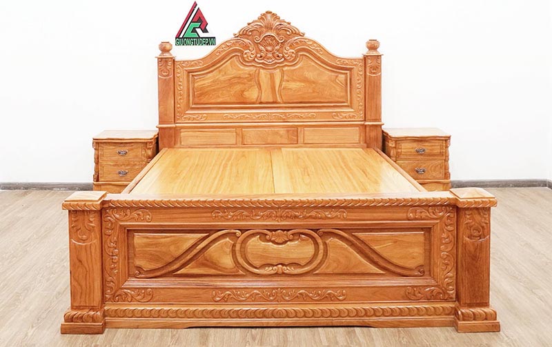 Giường gỗ gõ đỏ GN77 là giường hoàng gia gỗ gõ đỏ kiểu vương miện
