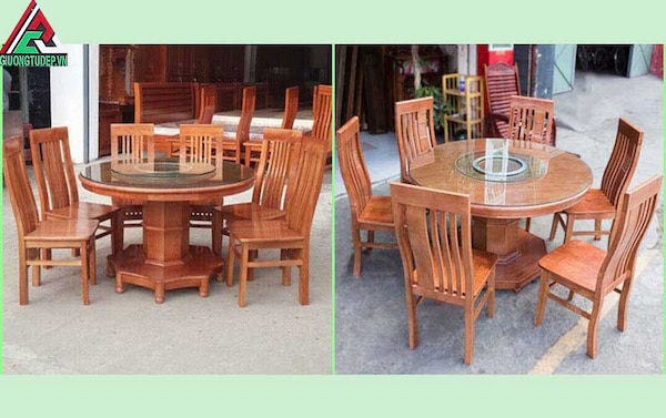 bộ bàn ăn tròn 6 ghế gỗ xoan đào