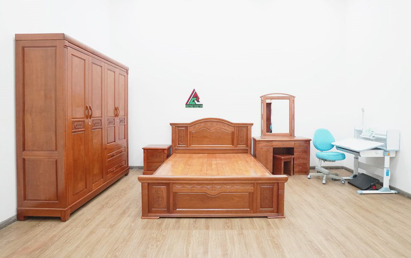 Bố trí bàn trang điểm gỗ xoan đào BP01 phù hợp trong combo phòng ngủ gỗ xoan đào CB11