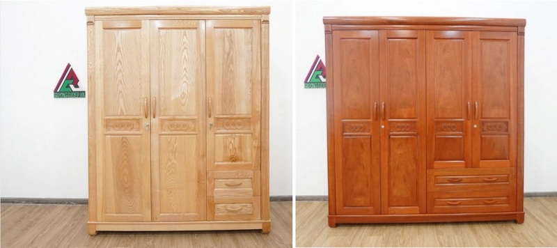 Tủ áo gỗ tự nhiên: gỗ sồi và gỗ xoan đào