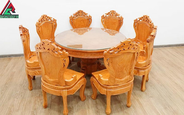 bộ bàn an 8 ghế gỗ tự nhiên