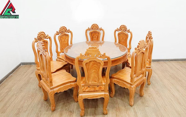 bộ bàn an 8 ghế gỗ tự nhiên