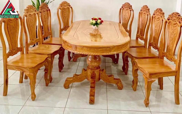 bộ bàn an 8 ghế gỗ tự nhiên
