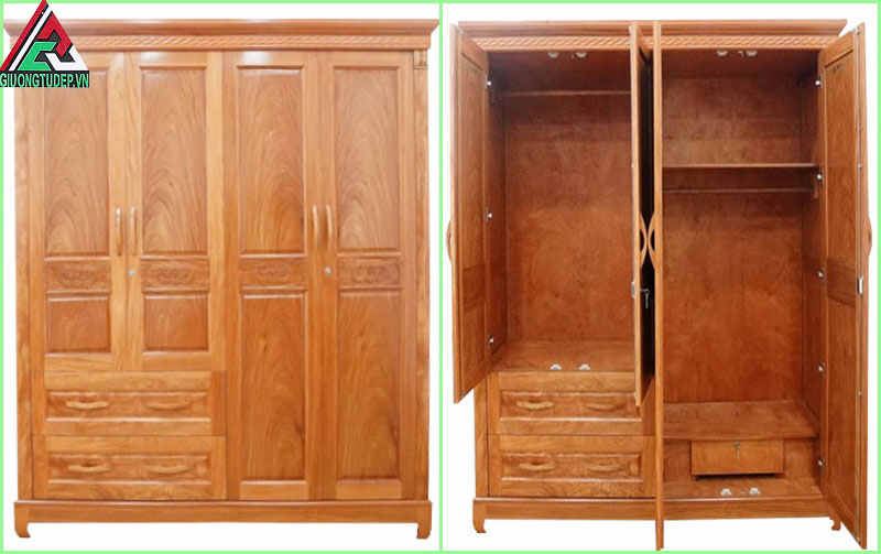 Tủ áo gỗ đinh hương 4 cánh 2 buồng