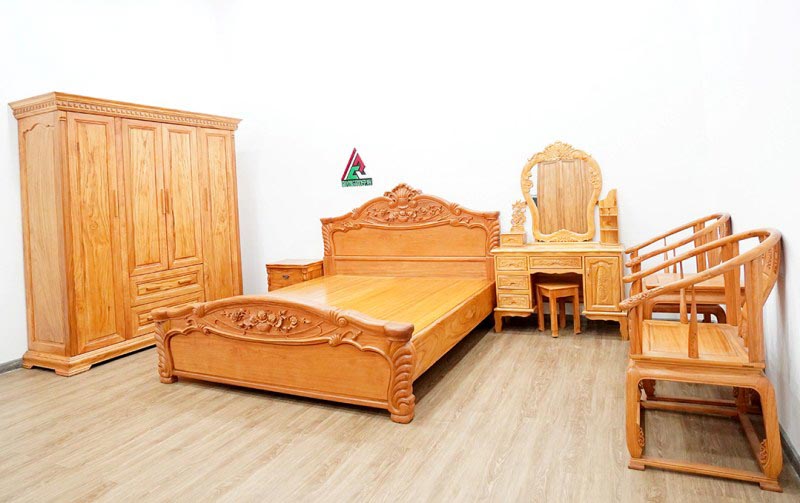 combo phòng ngủ bằng gỗ gỏ đỏ hoàng gia
