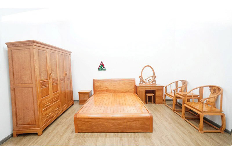 Combo phòng ngủ CB30 gồm: Tủ, giường, bàn trang điểm, táp đầu giường được làm 100% từ gỗ tự nhiên đinh hương 