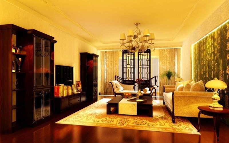 Gam màu vàng giúp tạo phong cách sôi động cho phòng khách biệt thự