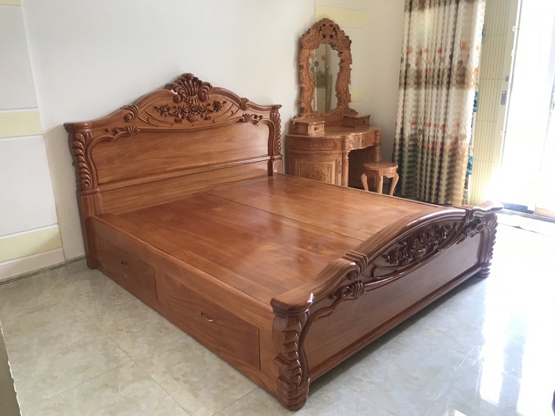 Nội Thất Giường Tủ Đẹp vừa hoàn thành lắp đặt giường gỗ gõ đỏ, bàn trang điểm gỗ gõ đỏ