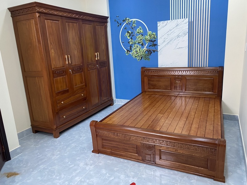 Giao tủ quần áo, giường ngủ xoan đào và bàn ăn gỗ gõ đỏ cho khách tại Gò Vấp, TPHCM