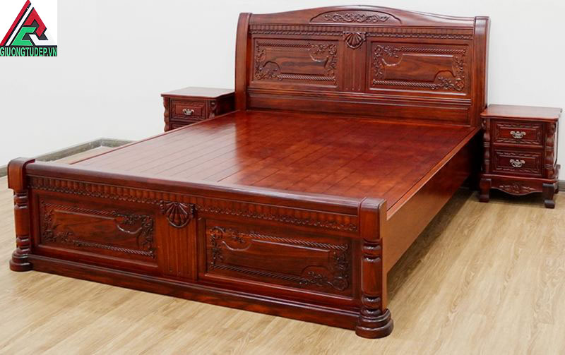Giường ngủ gỗ cẩm GN81 dạt phản kiểu chữ X xà đục