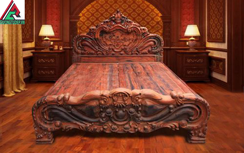 Giường ngủ gỗ cẩm lai GN83 dạt phản kiểu hoa hồng