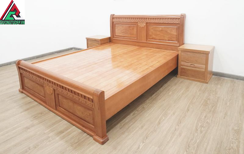 Mẫu giường gỗ đinh hương GN09 kiểu quạt dạt phản