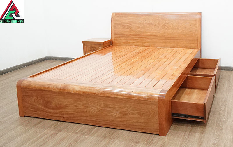 Mẫu giường gỗ đinh hương GN97 hộp kéo dạt phản kiểu cuốn trơn