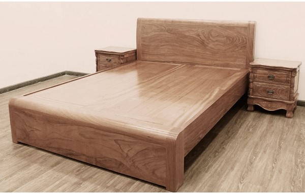 Giường gỗ đỏ hiện đại màu óc chó