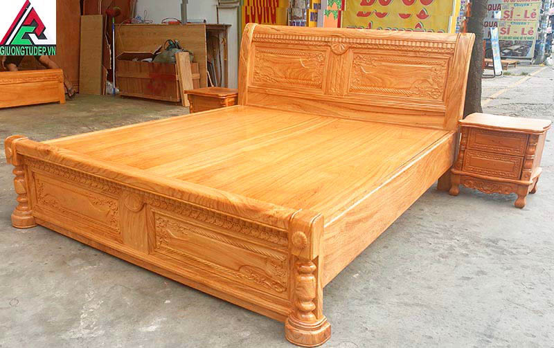 Mẫu giường ngủ gỗ gỗ đỏ GN68 kiểu chữ X xà bằng dạt phản