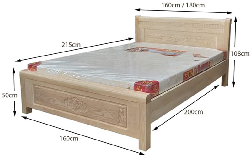 Kích thước giường ngủ gỗ gõ đỏ ( hình minh họa)
