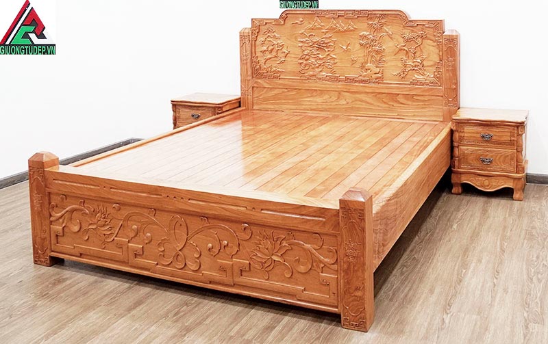 Giường gỗ gõ đỏ GN71 là giường chuẩn gỗ gõ đỏ 100% không pha tạp