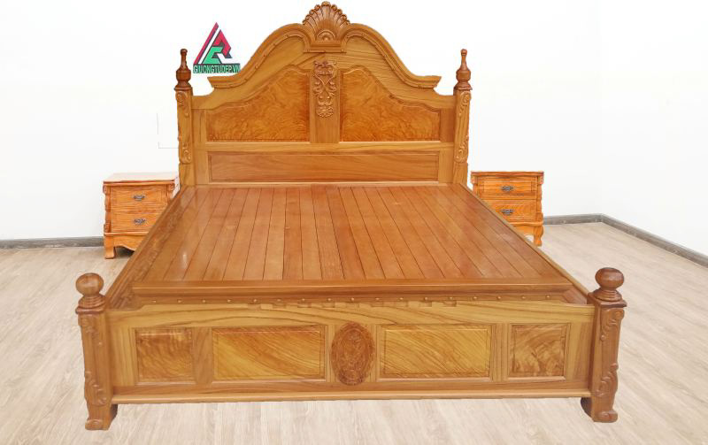 Mẫu giường ngủ gỗ gõ đỏ GN29 kiểu nữ hoàng dạt phản