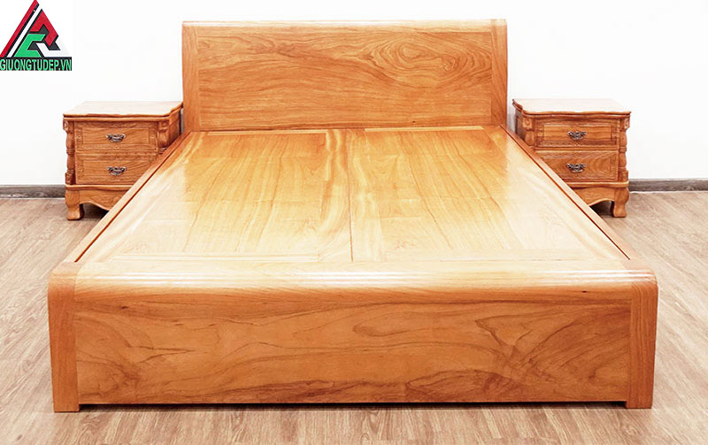 Mẫu giường ngủ gỗ gõ đỏ GN52 kiểu cuốn trơn dạt phẳng
