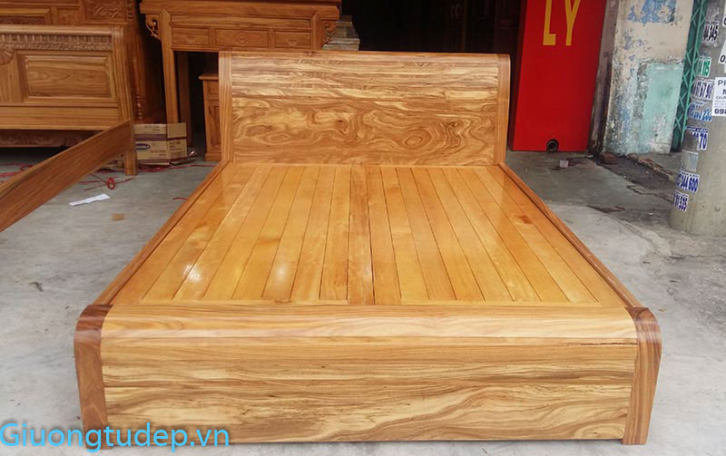 Mẫu giường gỗ hương vân GN32 dạt phản kiểu cuốn trơn