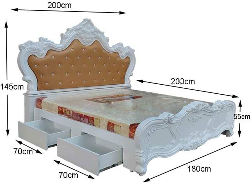 Kích thước giường gỗ mun minh họa