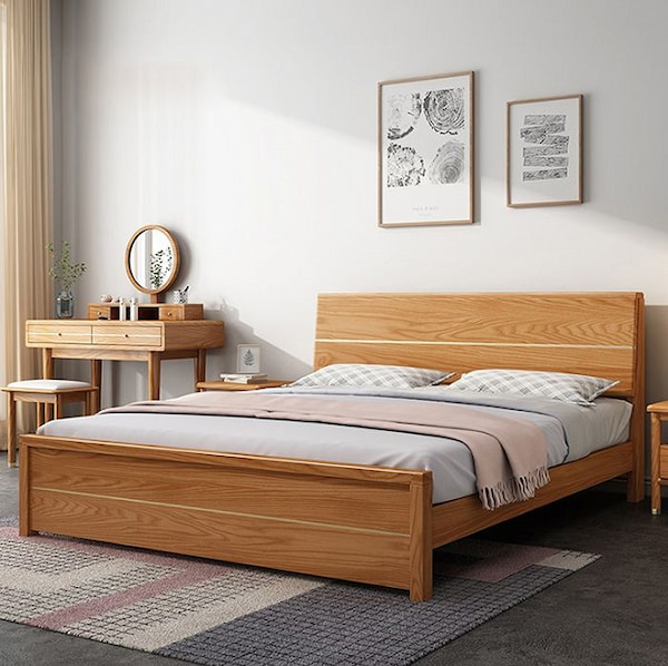 giường gỗ sồi kiểu dáng hiện đại