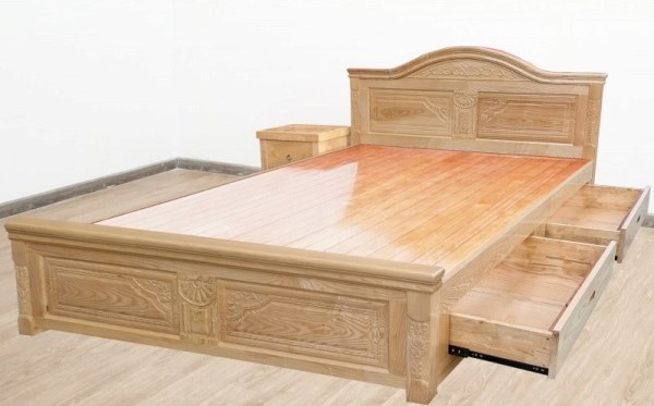 Mẫu giường gỗ sồi có hộc kéo