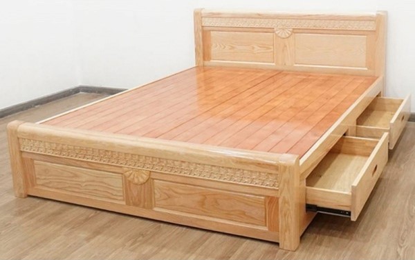 giường gỗ sồi có ngăn kéo