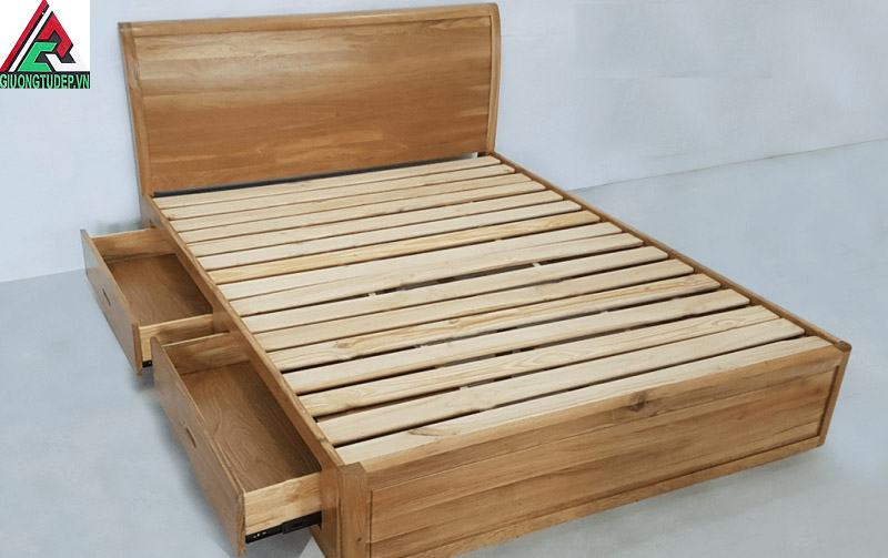 Giường gỗ sồi mỹ hộp kéo
