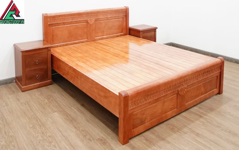 Giường ngủ GN95 được làm 100% gỗ sồi tự nhiên không pha tạp