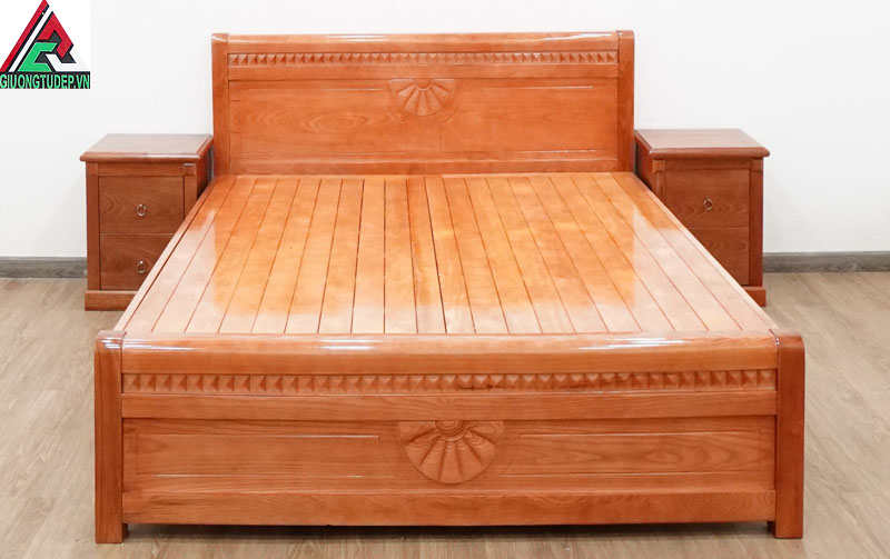 Giường gỗ sồi GN94 màu cánh gián dạt phản kiểu quạt