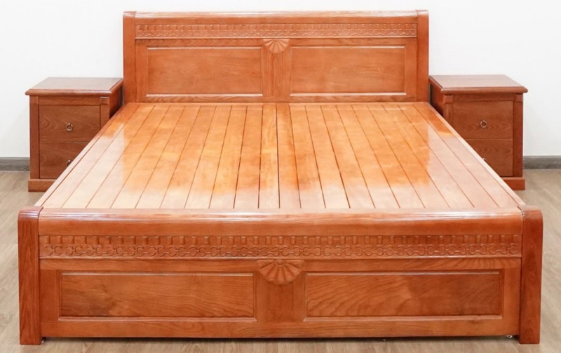 Giường gỗ sồi đẹp dạt phản​ màu cánh gián kiểu quạt