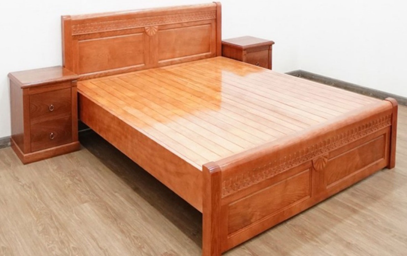 Giường gỗ sồi đẹp dạt phản màu cánh gián dạt phản kiểu quạt