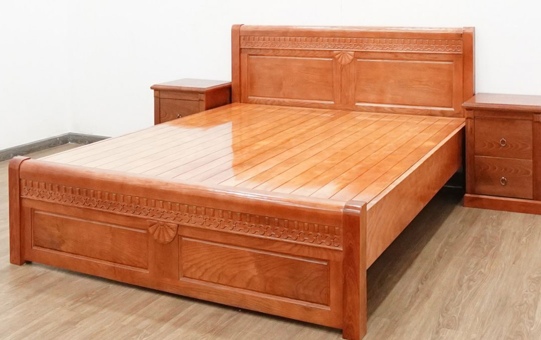 Giường gỗ sồi đẹp dạt phản màu cánh gián dạt phản kiểu quạt