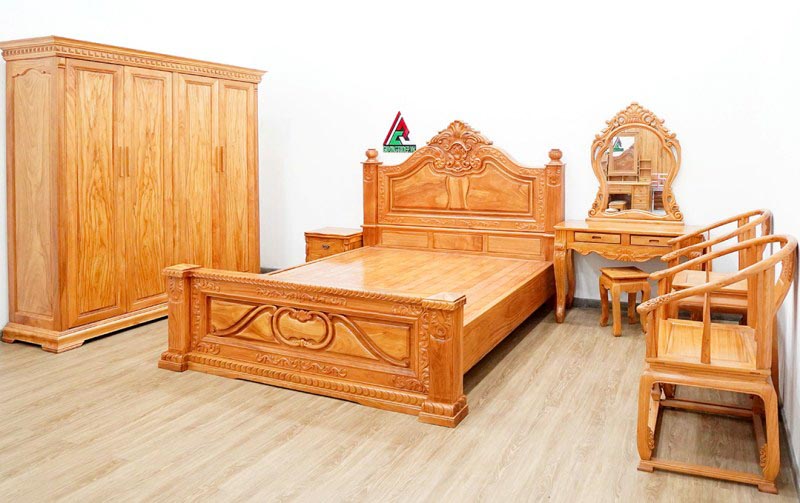 Bộ combo phòng ngủ CB77 được làm từ gỗ gõ đỏ tự nhiên 100%