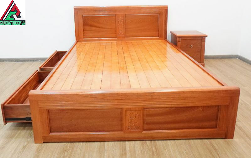 Mẫu giường gỗ xoan đào GN06 hộp kéo dạt phản