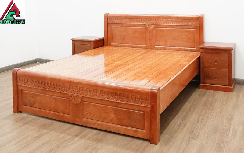 Giường gỗ sồi GN95 dạt phản màu nâu cánh gián
