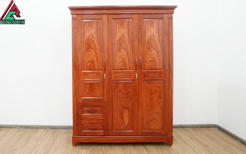 Tủ quần áo gỗ hương đá 2 buồng 3 cánh được làm từ gỗ hương đá quý hiếm
