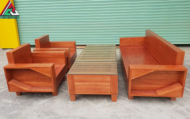 Sofa gỗ xoan đào SP03 kiểu đối tay vuông
